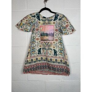 Fabula Minha and Girls Size 8 Folk Art Floral Bunny Dress Pom Trim Jane Says